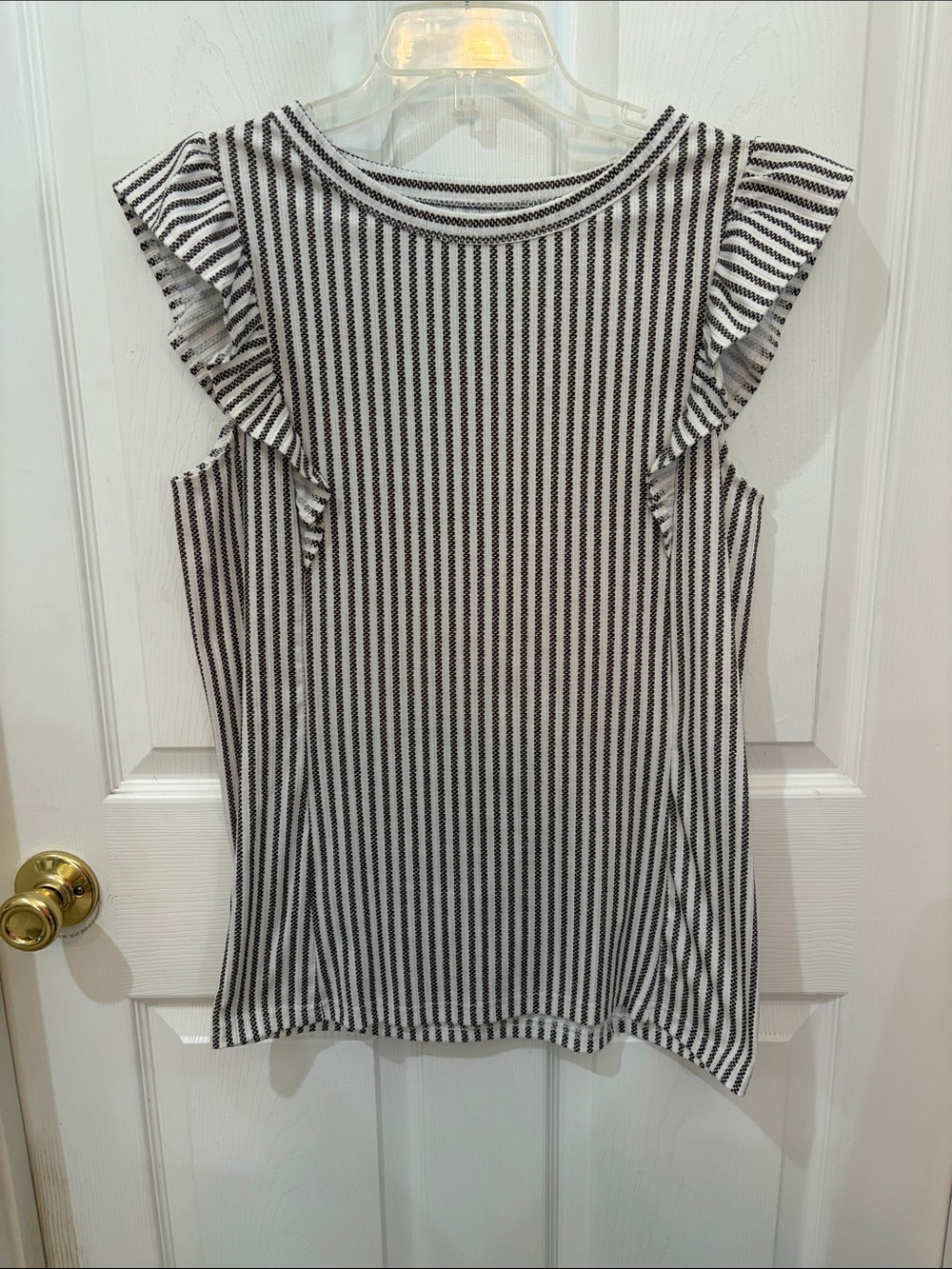 Boutique Top Sleeveless Black & White Striped Ruffle